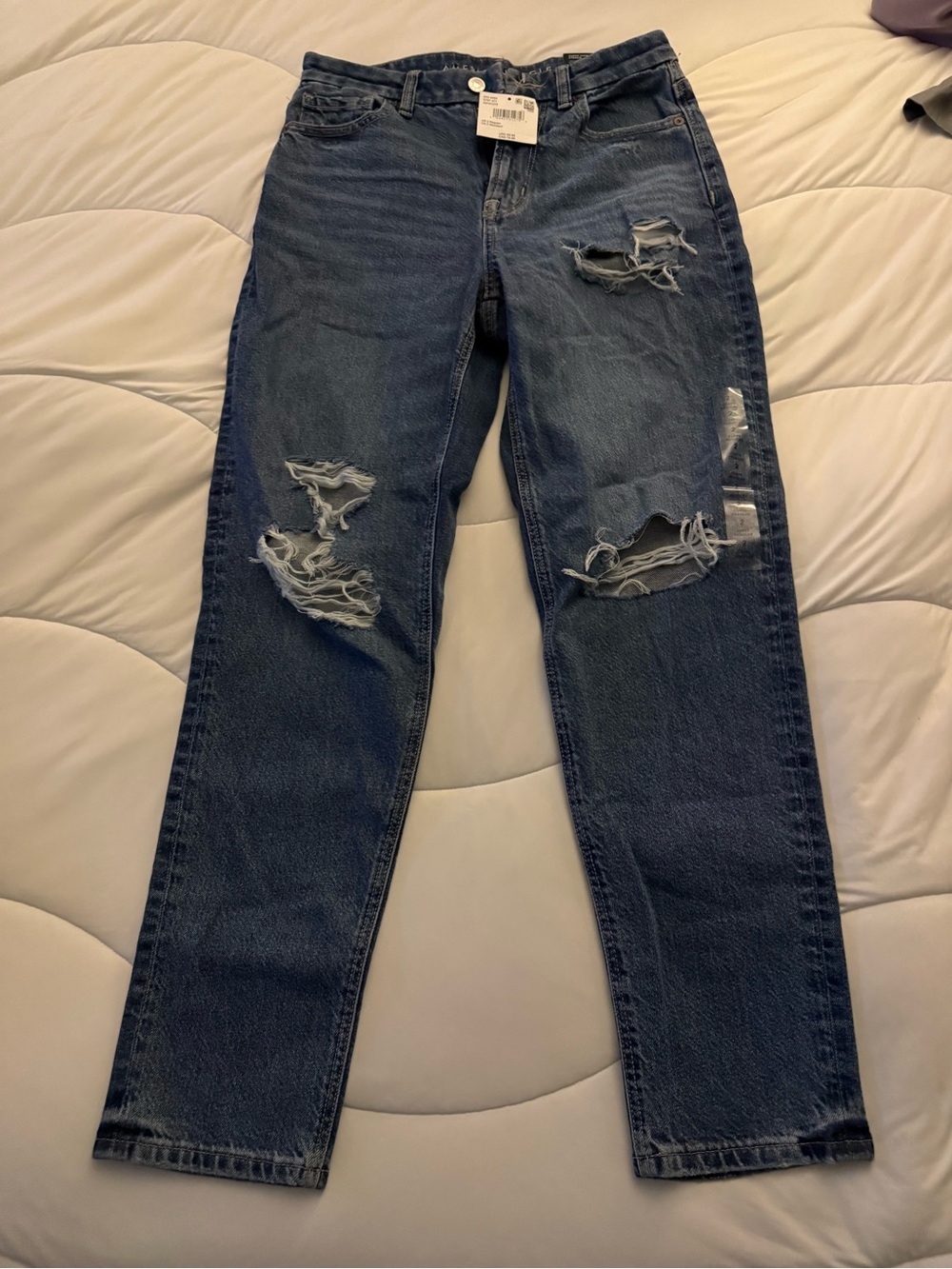 American Eagle Straight Leg Distressed Women's Jeans - Dark Blue
